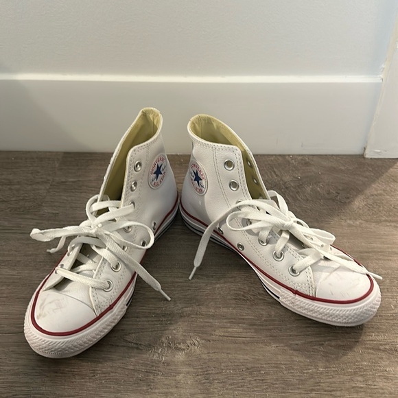 White Leather Converse All Star Chuck Taylor High Top Sneakers - Picture 1 of 3